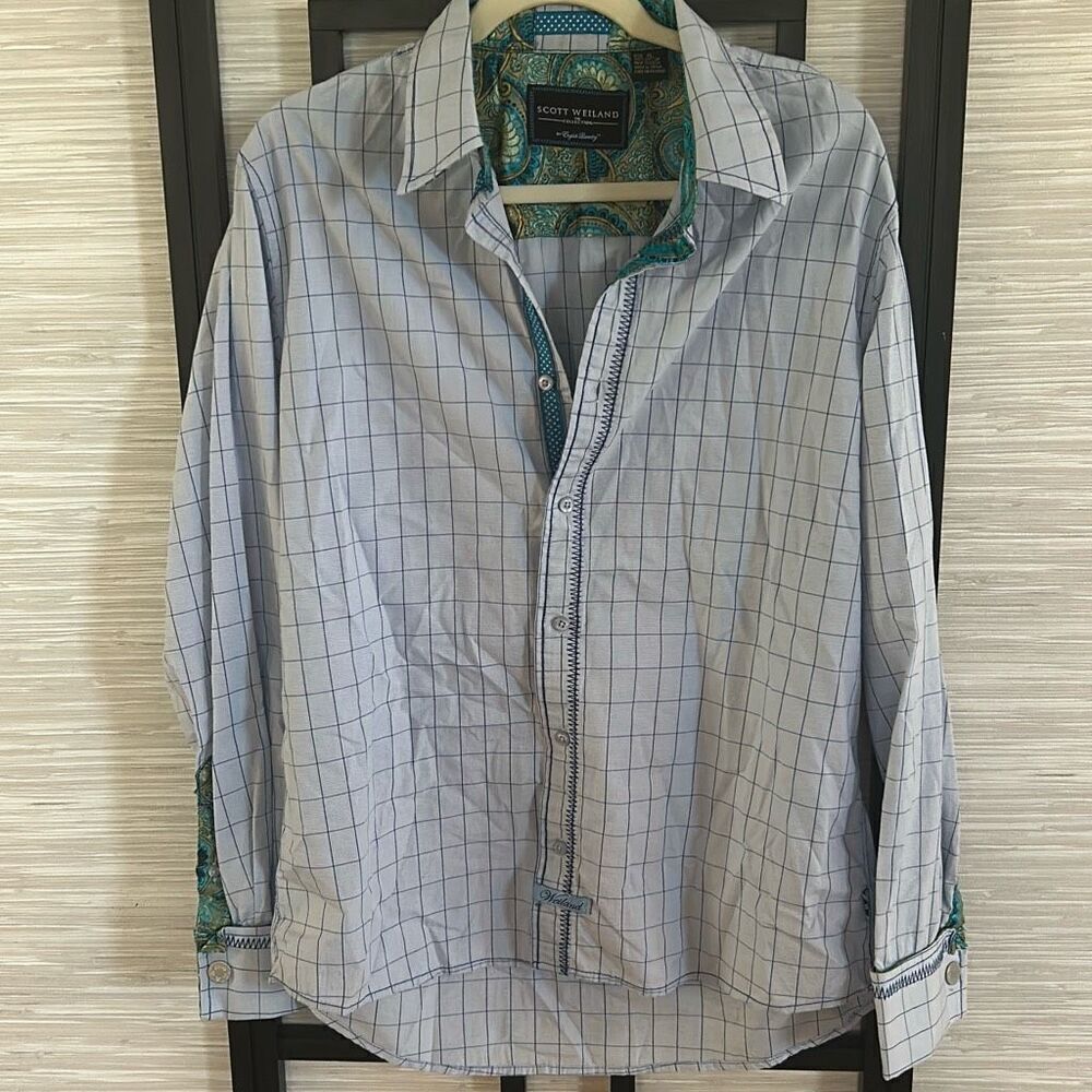Scott Weiland blue and Paisley button down shirt with cuffs size XL cotton